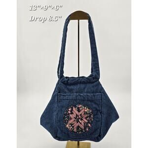 Handmade Cottagecore Denim Patchwork Shoulder Bag –‎ Quilted Star Appliqué
